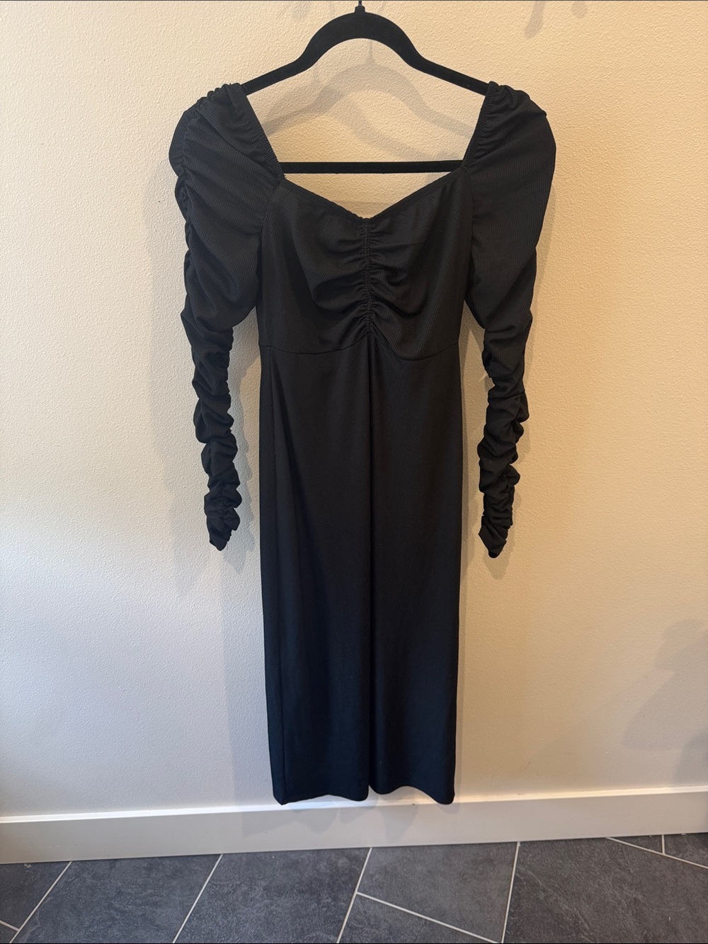 Topshop Black Midi Dress with long Sleeves